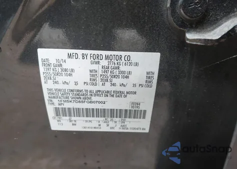 2015 Ford Explorer Xlt from USA, damaged, VIN 1FM5K7D85FGB07002